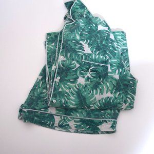 Palm Monstera Leaf Print Short Pajama Matching Set